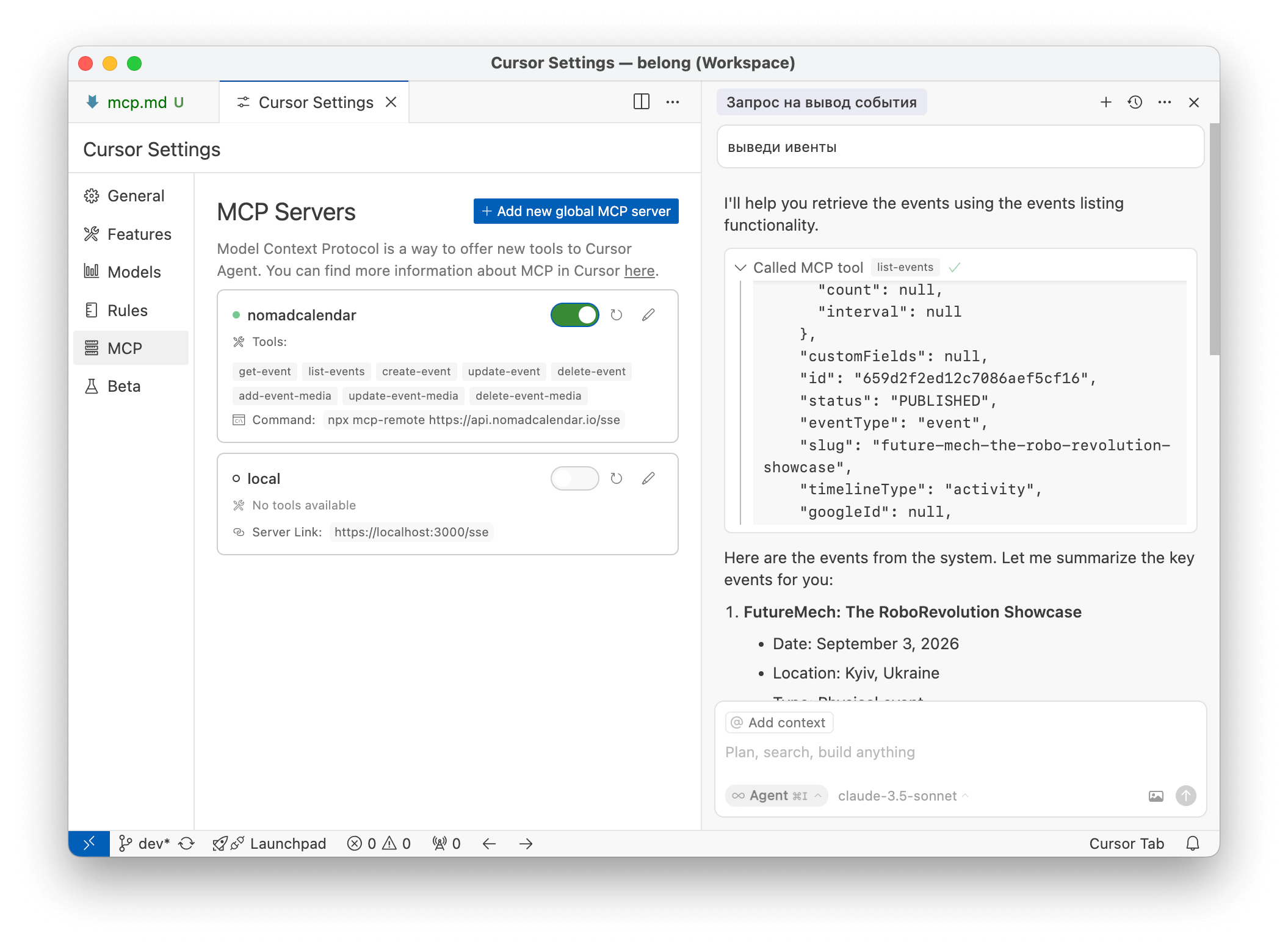Cursor MCP Settings